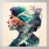 Doppelte Exposition von Frauen & Landschaft Kunst Poster (Vorne)