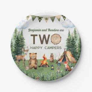 Doppelte Geburtstagspartei (Doppel-Camping) Pappteller