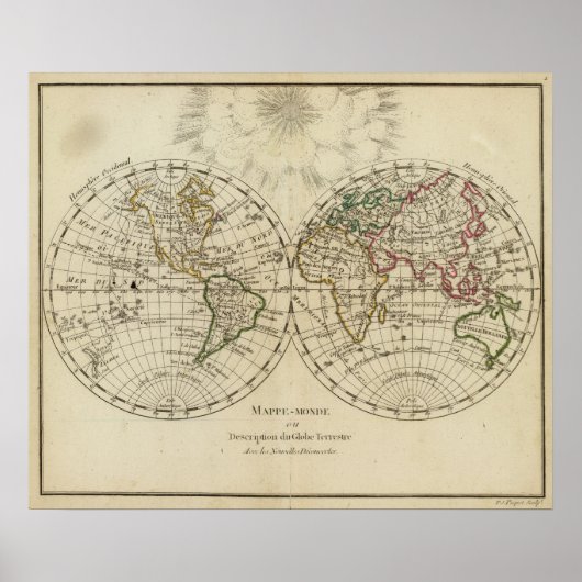 Doppelte Hemisphäre-Karte Poster (Vorne)