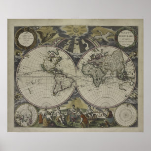 Doppelte Hemisphäre-Weltkarte   1672 Poster