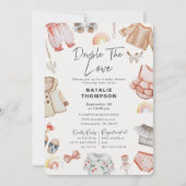 Doppelte Liebe Girl Twins Pink Baby Dusche Einladung (Vorderseite)