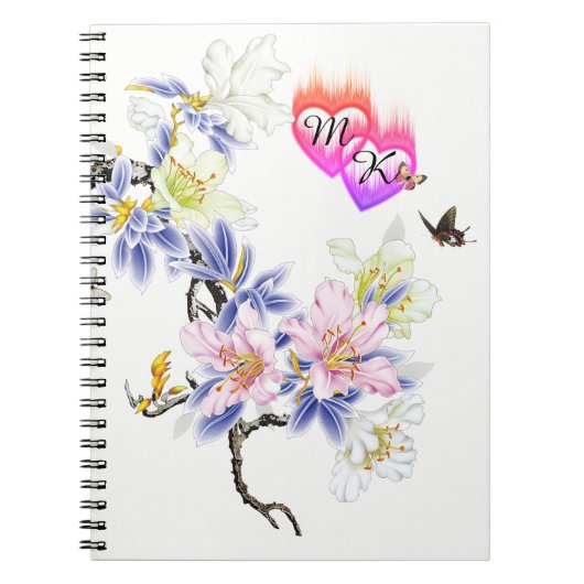 Doppelte Monogramm Flammenhefte mit Blume Notizblock (Vorderseite)