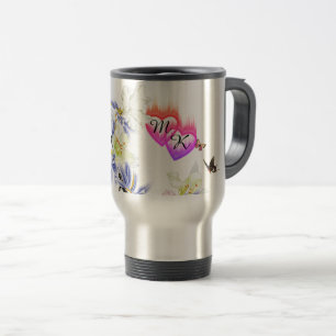 Doppelte Monogramm Flammenhefte mit Blume Reisebecher
