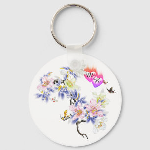 Doppelte Monogramm Flammenhefte mit Blume Schlüsselanhänger