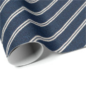 Doppelte Pinstripes Navy Blau Elfenbein Webstruktu Geschenkpapier (Rolleneckpunkt)