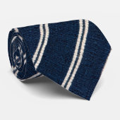 Doppelte Pinstripes Navy Blau Elfenbein Webstruktu Krawatte (Gerollt)