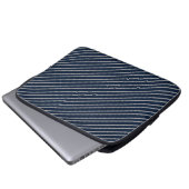 Doppelte Pinstripes Navy Blau Elfenbein Webstruktu Laptopschutzhülle (Vorne Knopf)
