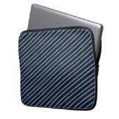 Doppelte Pinstripes Navy Blau Elfenbein Webstruktu Laptopschutzhülle (Vorderseite Links)