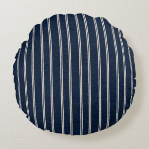 Doppelte Pinstripes Navy Blau Elfenbein Webstruktu Rundes Kissen