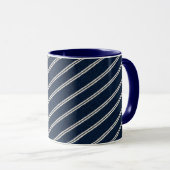 Doppelte Pinstripes Navy Blau Elfenbein Webstruktu Tasse (VorderseiteRechts)