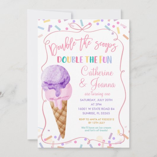 Doppelte Punkte Doppelter Spaß Birthday Ice Creme Einladung (Vorderseite)