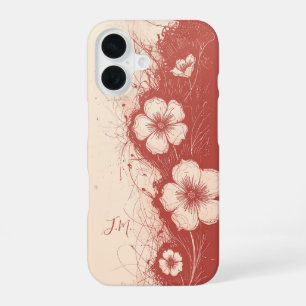 Doppelte rosa Korallenblumen Monogramm benutzerdef iPhone 16 Hülle