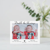 Doppelte Segen Twins Foto Geburtsankündigung Postkarte (Stehend Vorderseite)