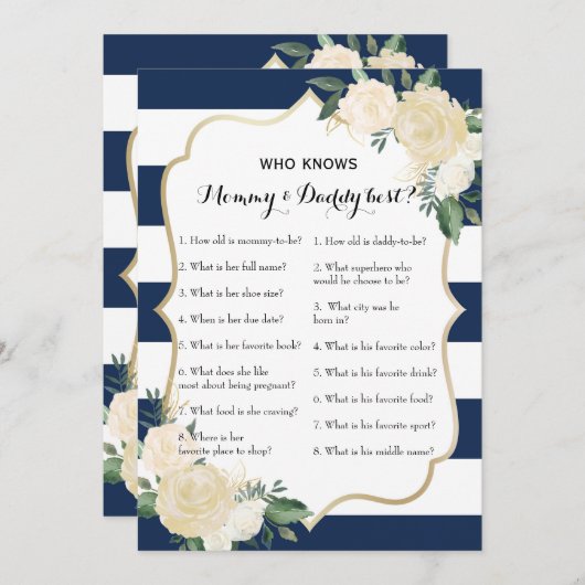 Doppelte SeitenBabyparty-Spiele - Rat |, wer weiß Einladung (Vorne/Hinten)