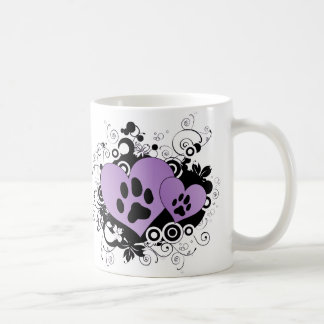 Doppelte Tatzevalentine-Herzen - lila Kaffeetasse