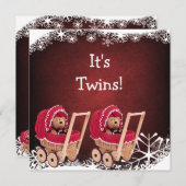 DoppelTeddybär-WeihnachtsBabyparty Einladung (Vorne/Hinten)