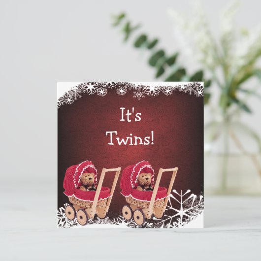 DoppelTeddybär-WeihnachtsBabyparty Einladung (Stehend Vorderseite)