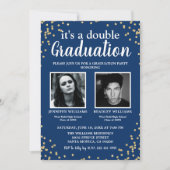 Doppelter Abschluss Zwei Foto Graduate Blue Einladung (Vorderseite)