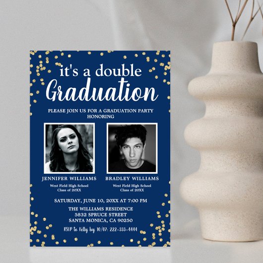 Doppelter Abschluss Zwei Foto Graduate Blue Einladung