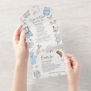 Doppelter Ärger Kleidung Zwillingsjungen & Bücher  All In One Einladung