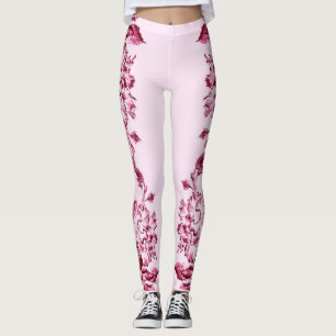 Doppelter Hibiskus Rosa auf Schwarz Leggings