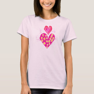 Doppelter Liebe-Herz-Blumen-Deko T - Shirt