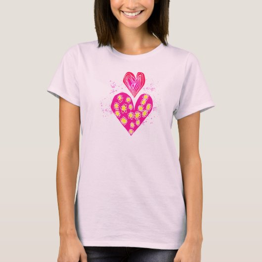 Doppelter Liebe-Herz-Blumen-Deko T - Shirt (Vorderseite)