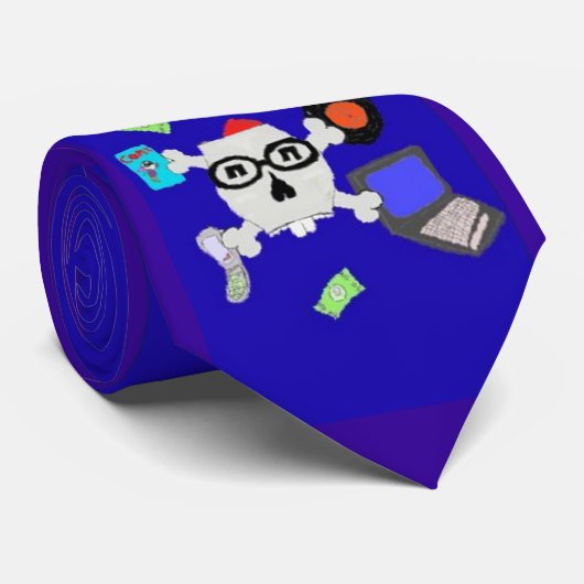 doppelter nerdy Schädel und Knochenblau-Krawatte Krawatte (Gerollt)
