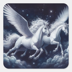 Doppelter Pegasus gegen den dunkelblauen Himmel Quadratischer Aufkleber