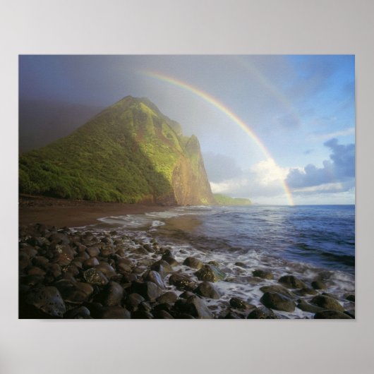 Doppelter Regenbogen über den Klippen des Nordens Poster (Vorne)