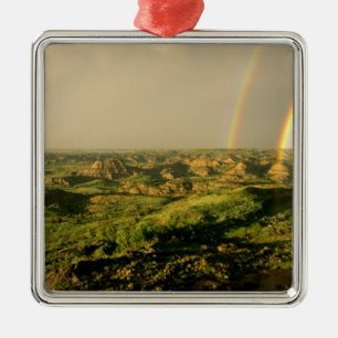 Doppelter Regenbogen über Painted Canyon in Theodo Silbernes Ornament