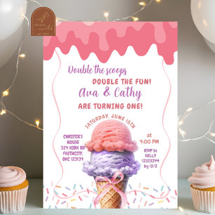 Doppelter Scoop Eiscreme-Zwillinge Geburtstag Einladung
