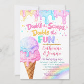 Doppelter Scoops Geburtstag Eiscreme Glitter Einladung (Vorderseite)
