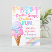Doppelter Scoops Geburtstag Eiscreme Glitter Einladung (Stehend Vorderseite)