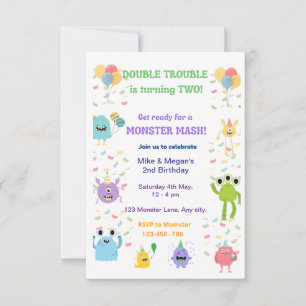 Doppelter Spaß Twin Birthday Einladung - bearbeitb