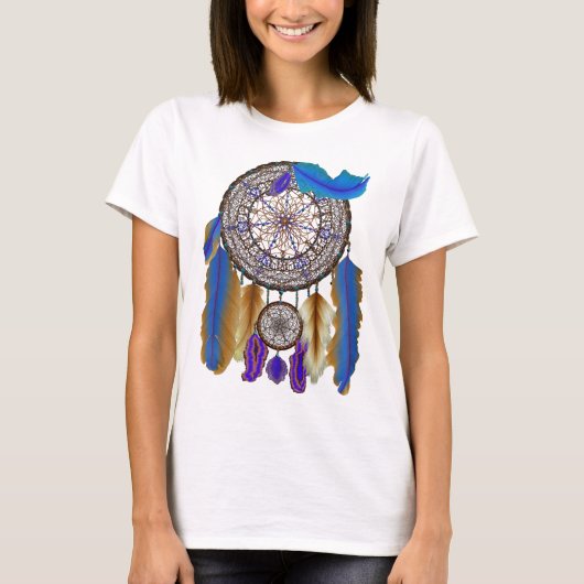 doppelter Traumfänger im blauen Gelb T-Shirt (Vorderseite)