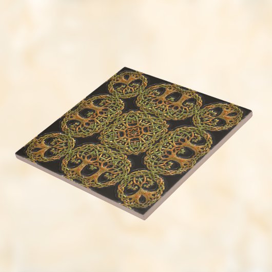 Doppelter Tree des Lebens Imitate auf schwarzem Em Fliese