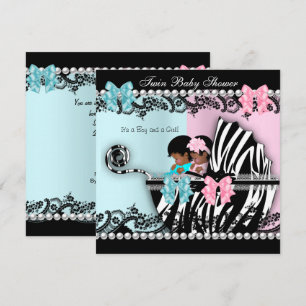 Doppeltes Babyshower Süßes Mädchen Rosa Junge Blau Einladung