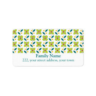 Doppeltes Blume Muster Grün 2 Adressaufkleber