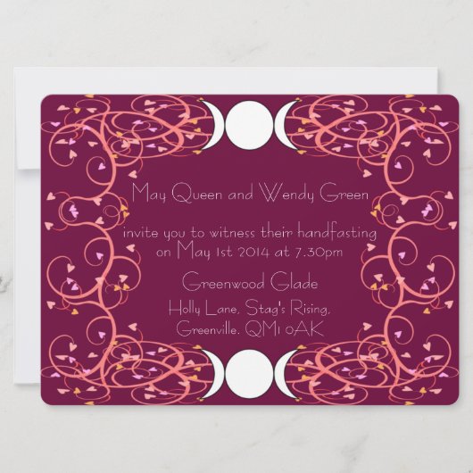 Doppeltes drei in einer lesbischen Handfasting Einladung (Vorderseite)
