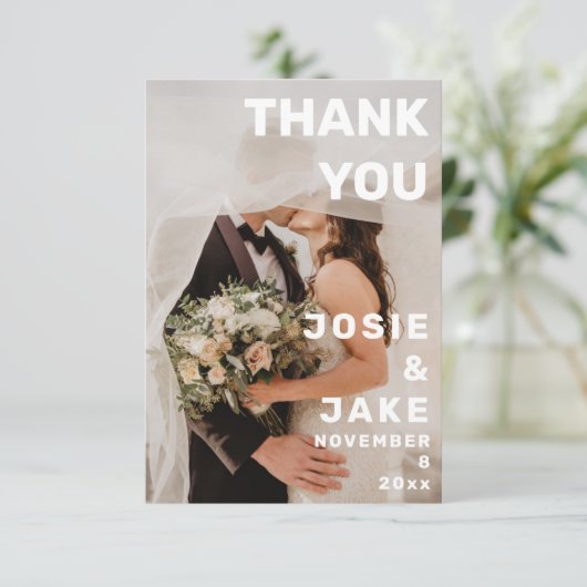 Doppeltes Foto groß und kühn Hochzeit Dankeschön K Einladung (Stehend Vorderseite)