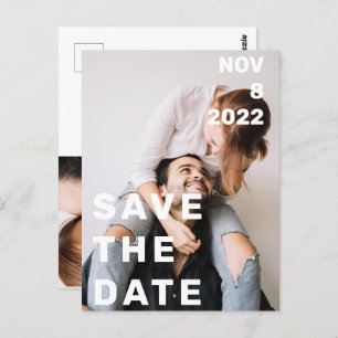 Doppeltes Foto modern groß und kühl Save the Date  Postkarte