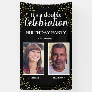 Doppeltes Foto Schwarz Gold Geburtstagsfeier Banner