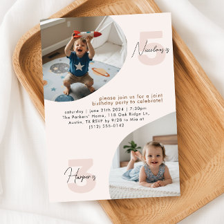 Doppeltes Geburtstagsfeier-Einladung Kinder Foto Einladung