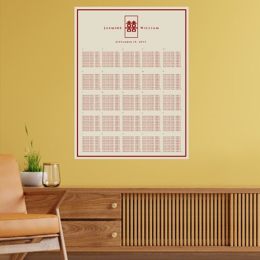 Doppeltes Glück 囍 Chinesischer Hochzeitssitzplan Poster (Wohnzimmer 2)
