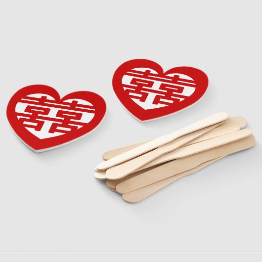 Doppeltes Glück 囍 Shuangxi Chinesisches Hanzi Herz Fächer (Non-assembled)