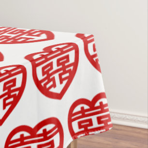 Doppeltes Glück 囍 Shuangxi Chinesisches Hanzi Herz Tischdecke