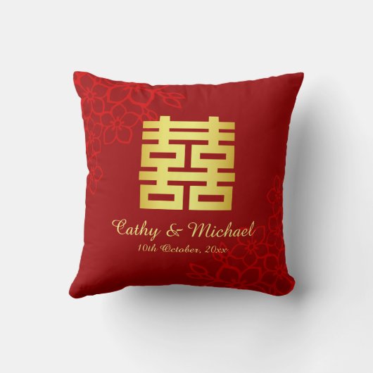Doppeltes Glück Blumenmuster Chinesische Hochzeit Kissen (Rückseite)