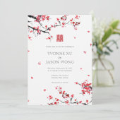 Doppeltes Glück Chinesisch Rot Elegante Hochzeit Einladung (Stehend Vorderseite)