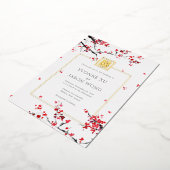 Doppeltes Glück Chinesisch Rot Elegante Hochzeit Folieneinladung (Gedreht)